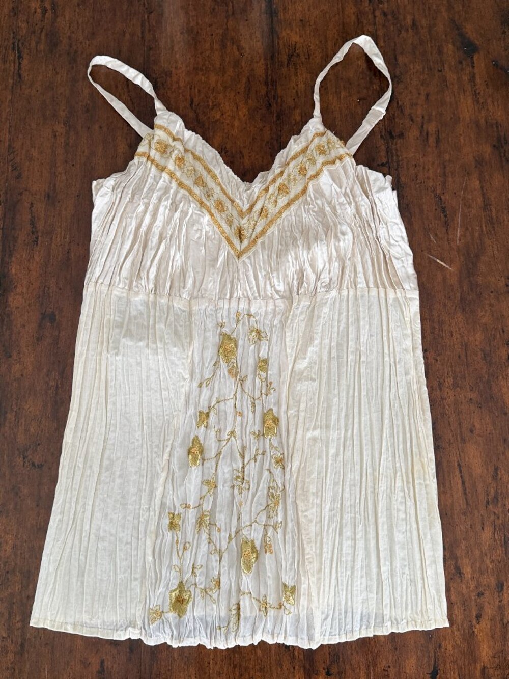 NWT Venezia Lane Bryant Ivory Gold Embroidered Cami Top 16 Boho Sequin Babydoll